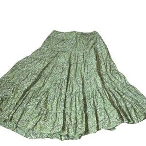 Christopher & Banks midi skirt tiered green floral broom stick SZ 4 BoHo Western